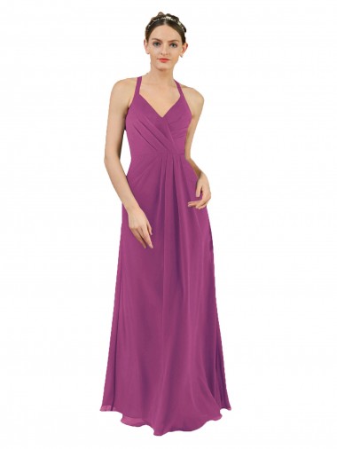 Site de Comprimento Chão Sem Mangas Chiffon Frutos Silvestres Bainha Vestidos de Madrinha
