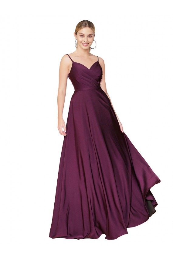 Site de Comprimento Chão Sem Mangas Crepe Esticado Frutos Silvestres Linha A Vestidos de Madrinha / Vestidos de Noite / Vestidos de Festa