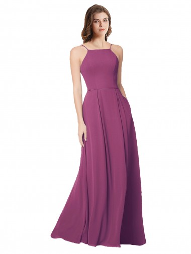 Site de Comprimento Chão Sem Mangas Chiffon Frutos Silvestres Linha A Sem Mangas Sem alças Vestidos de Madrinha