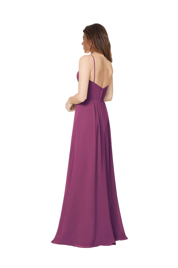 Site de Comprimento Chão Sem Mangas Chiffon Frutos Silvestres Linha A Sem Mangas Sem alças Vestidos de Madrinha