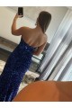 Site de Comboio Varredela Sem Mangas Lantejoulas Veludo Fúcsia Bainha Sem Mangas Sem alças Vestidos de Festa