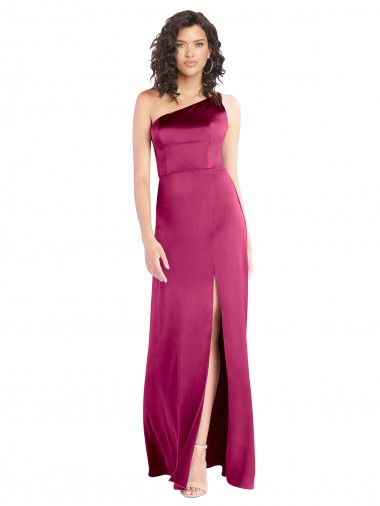 Site de Comprimento Chão Sem Mangas Cetim Elástico Fúcsia Linha A Vestidos de Madrinha / Vestidos de Noite / Vestidos de Festa