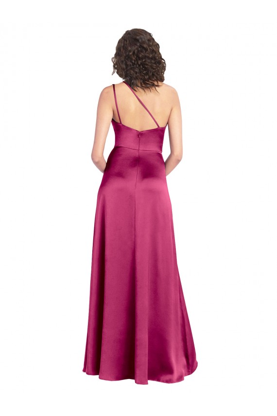 Site de Comprimento Chão Sem Mangas Cetim Elástico Fúcsia Linha A Vestidos de Madrinha / Vestidos de Noite / Vestidos de Festa