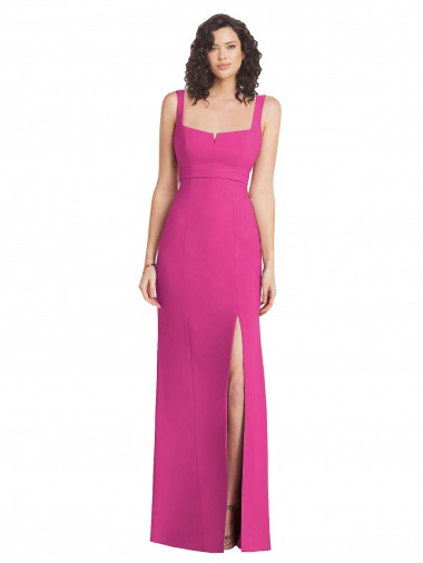 Site de Comprimento Chão Sem Mangas Crepe Esticado Fúcsia Trombeta Vestidos de Madrinha / Vestidos de Festa