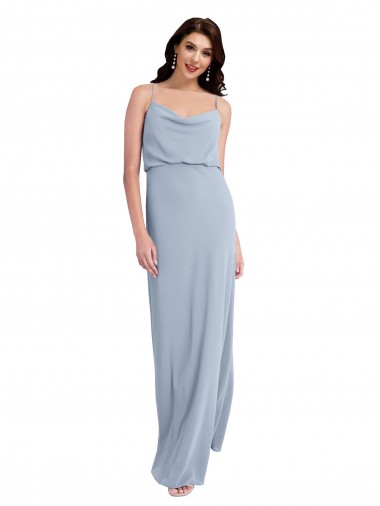 Site de Comprimento Chão Sem Mangas Crepe Esticado Fumo Azul Bainha Sem Mangas Alças finas Vestidos de Madrinha / Vestidos de Noite / Vestidos de Festa