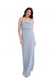 Site de Comprimento Chão Sem Mangas Crepe Esticado Fumo Azul Bainha Sem Mangas Alças finas Vestidos de Madrinha / Vestidos de Noite / Vestidos de Festa