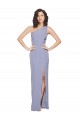 Site de Comprimento Chão Sem Mangas Crepe Esticado Fumo Azul Bainha Sem Mangas Um Ombro Vestidos de Madrinha / Vestidos de Noite / Vestidos de Festa