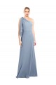 Site de Comprimento Chão Mangas Esvoaçantes Crepe Esticado Fumo Azul Bainha Vestidos de Madrinha / Vestidos de Noite / Vestidos de Festa