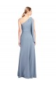 Site de Comprimento Chão Mangas Esvoaçantes Crepe Esticado Fumo Azul Bainha Vestidos de Madrinha / Vestidos de Noite / Vestidos de Festa
