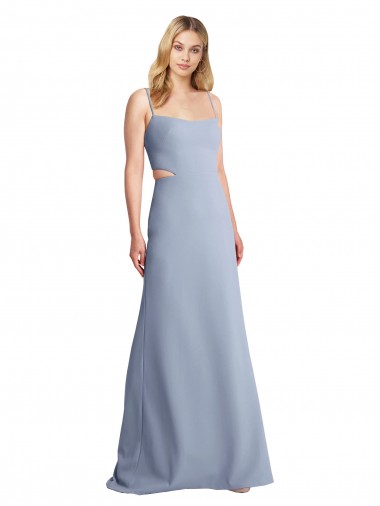 Site de Comprimento Chão Sem Mangas Crepe Esticado Fumo Azul Linha A Vestidos de Madrinha / Vestidos de Festa
