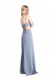 Site de Comprimento Chão Sem Mangas Crepe Esticado Fumo Azul Linha A Vestidos de Madrinha / Vestidos de Festa