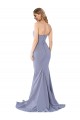 Site de Comprimento Chão Sem Mangas Crepe Esticado Fumo Azul Sereia Vestidos de Madrinha / Vestidos de Noite / Vestidos de Festa