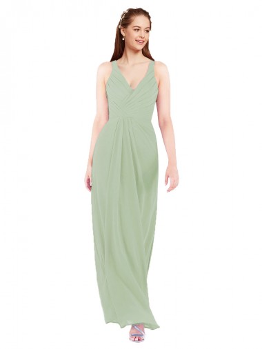 Site de Comprimento Chão Sem Mangas Chiffon Fumo Verde Bainha Vestidos de Madrinha