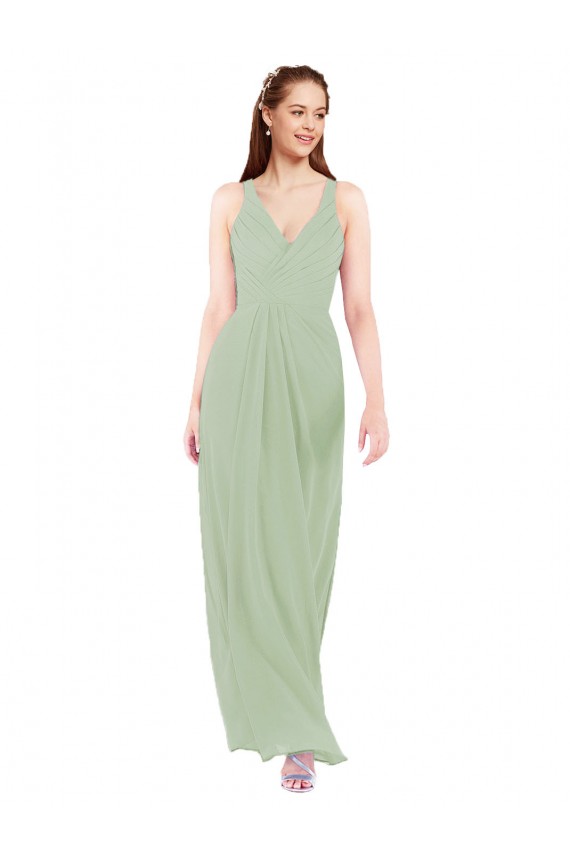 Site de Comprimento Chão Sem Mangas Chiffon Fumo Verde Bainha Vestidos de Madrinha