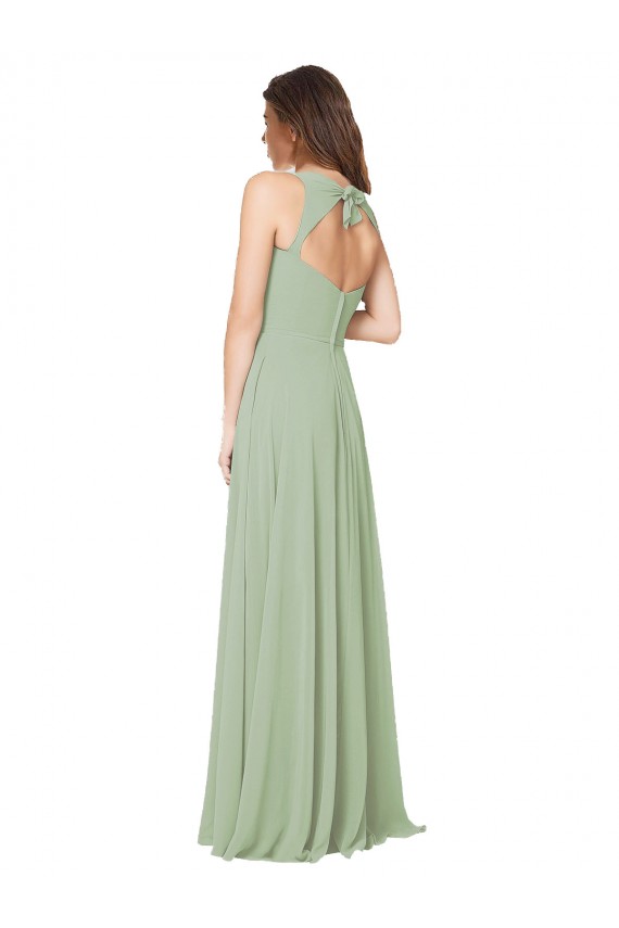 Site de Comprimento Chão Sem Mangas Chiffon Fumo Verde Linha A Sem Mangas Amor Vestidos de Madrinha