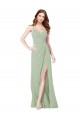 Site de Comprimento Chão Sem Mangas Chiffon Fumo Verde Linha A Vestidos de Festa