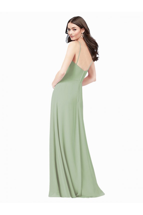 Site de Comprimento Chão Sem Mangas Chiffon Fumo Verde Linha A Vestidos de Festa