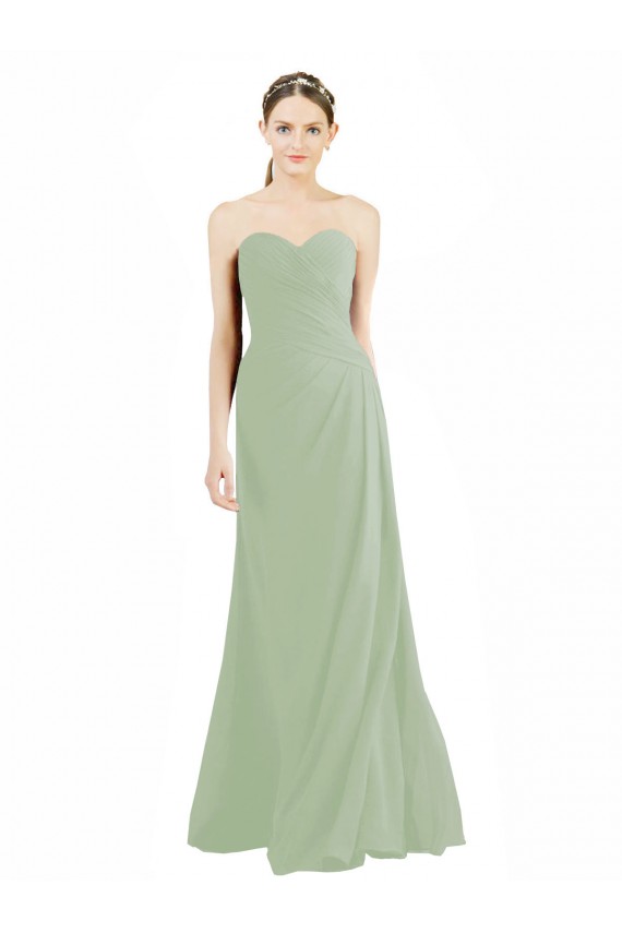 Site de Comprimento Chão Sem Mangas Chiffon Fumo Verde Linha A Sem Mangas Longo Amor Vestidos de Madrinha