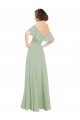 Site de Comprimento Chão Ombro Frio Chiffon Fumo Verde Linha A Vestidos de Madrinha