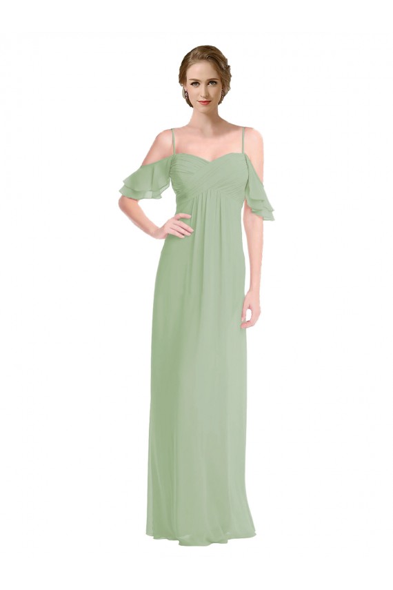 Site de Comprimento Chão Sem Mangas Chiffon Fumo Verde Linha A Vestido de Festa / Vestidos de Noiva