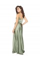 Site de Comprimento Chão Sem Mangas Cetim Sedoso Fumo Verde Linha A Vestidos de Madrinha / Vestidos de Noite