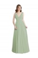 Site de Comprimento Chão Sem Mangas Chiffon Fumo Verde Linha A Vestidos de Madrinha