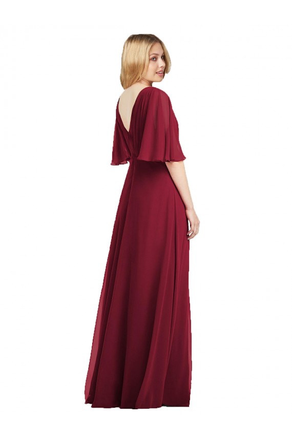 Site de Comprimento Chão Mangas Esvoaçantes Chiffon Fumo Verde Trombeta Vestidos de Madrinha