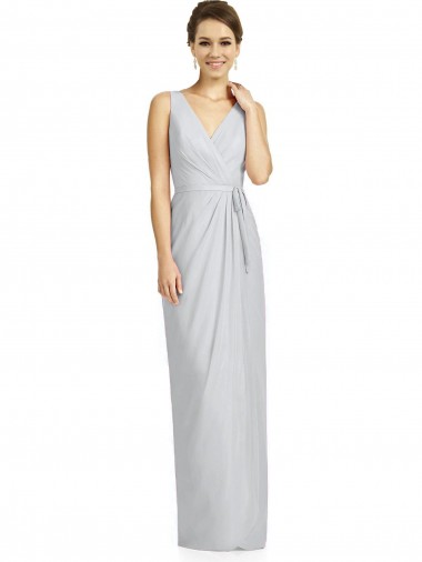 Site de Comprimento Chão Sem Mangas Chiffon Geada Bainha Vestidos de Madrinha