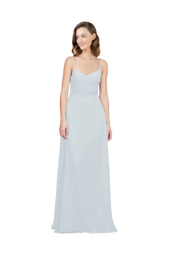 Site de Comprimento Chão Sem Mangas Chiffon Geada Linha A Sem Mangas Vestidos de Madrinha