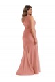 Site de Comprimento Chão Sem Mangas Cetim Sedoso Geórgia Pêssego Sereia Vestidos de Madrinha / Vestidos de Noite / Vestidos de Festa