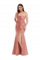 Site de Comprimento Chão Sem Mangas Cetim Sedoso Geórgia Pêssego Sereia Vestidos de Madrinha / Vestidos de Noite / Vestidos de Festa