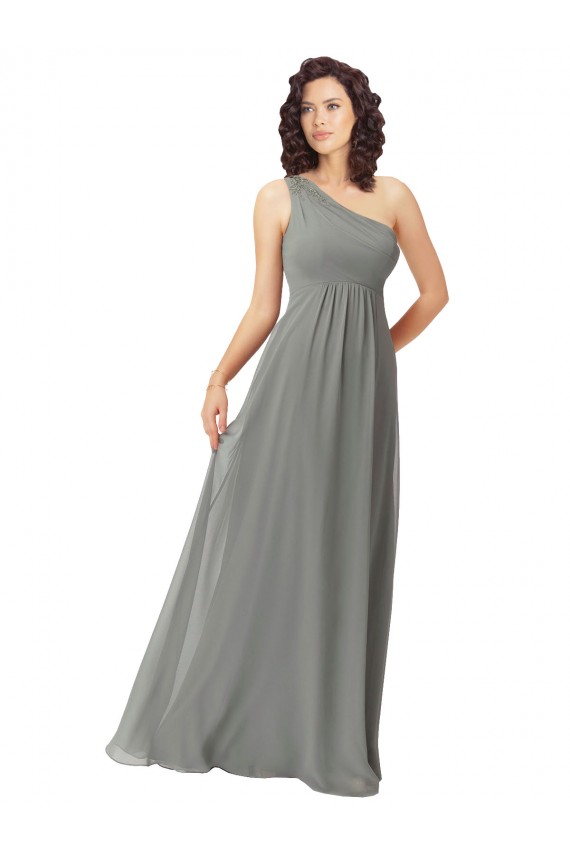 Site de Comprimento Chão Sem Mangas Chiffon Glicínias Linha A Vestidos de Madrinha
