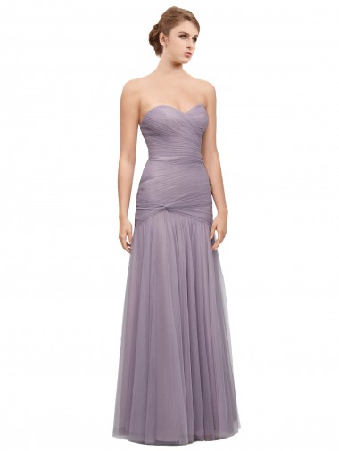 Site de Comprimento Chão Sem Mangas Tule Heather Sereia Vestidos de Madrinha