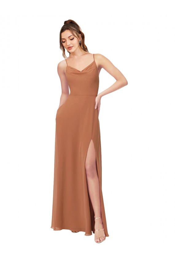 Site de Comprimento Chão Sem Mangas Chiffon Jacarandá Linha A Sem Mangas Decote Capuz Vestidos de Madrinha