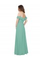 Site de Comprimento Chão Mangas Folhos Chiffon Jade Linha A Vestidos de Madrinha