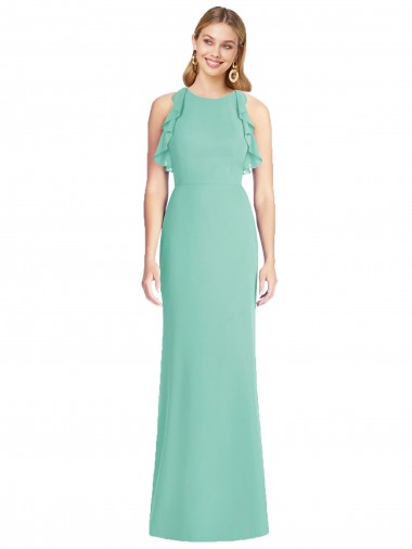 Site de Comprimento Chão Sem Mangas Chiffon Jade Sereia Vestidos de Madrinha