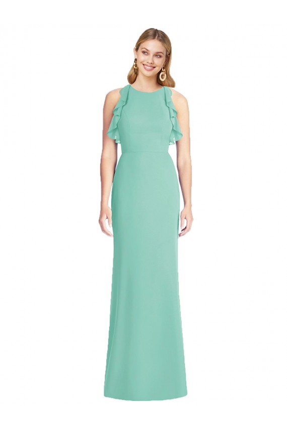 Site de Comprimento Chão Sem Mangas Chiffon Jade Sereia Vestidos de Madrinha