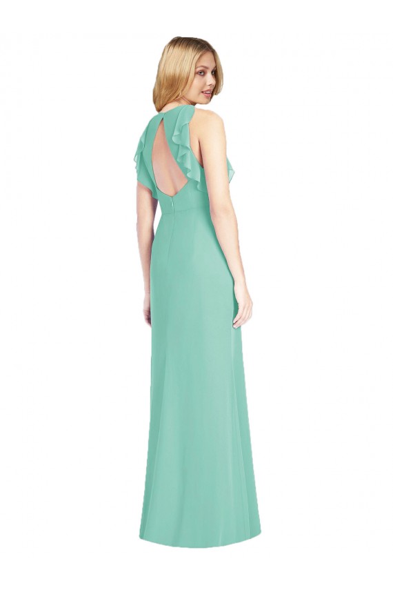 Site de Comprimento Chão Sem Mangas Chiffon Jade Sereia Vestidos de Madrinha