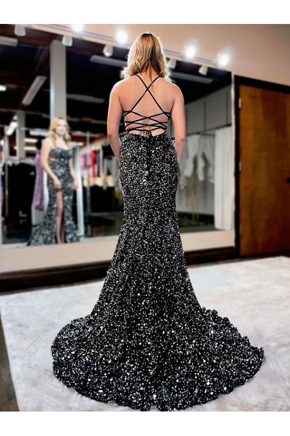 Site de Comboio Varredela Sem Mangas Lantejoulas Veludo Bainha Vestidos de Festa / Vestidos de Madrinha