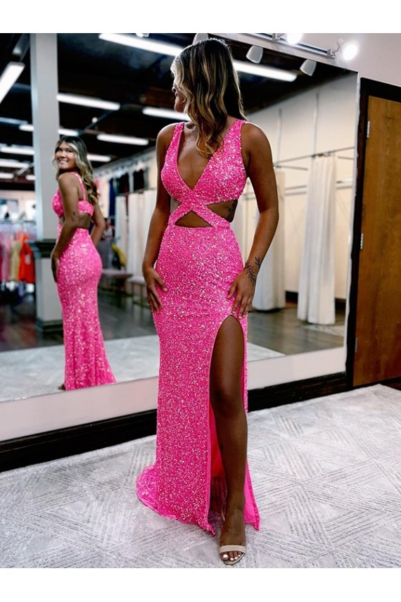 Site de Comboio Varredela Sem Mangas Lantejoulas Veludo Bainha Vestido de Festa / Vestido de Madrinha