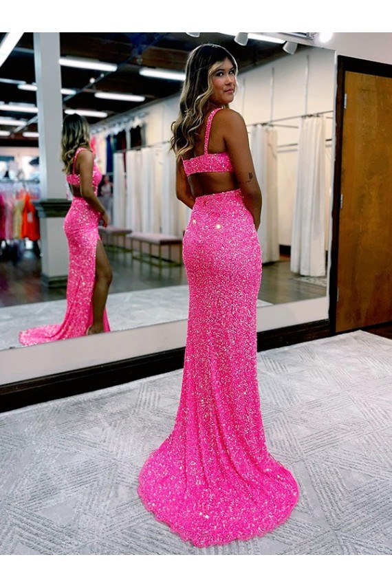 Site de Comboio Varredela Sem Mangas Lantejoulas Veludo Bainha Vestido de Festa / Vestido de Madrinha