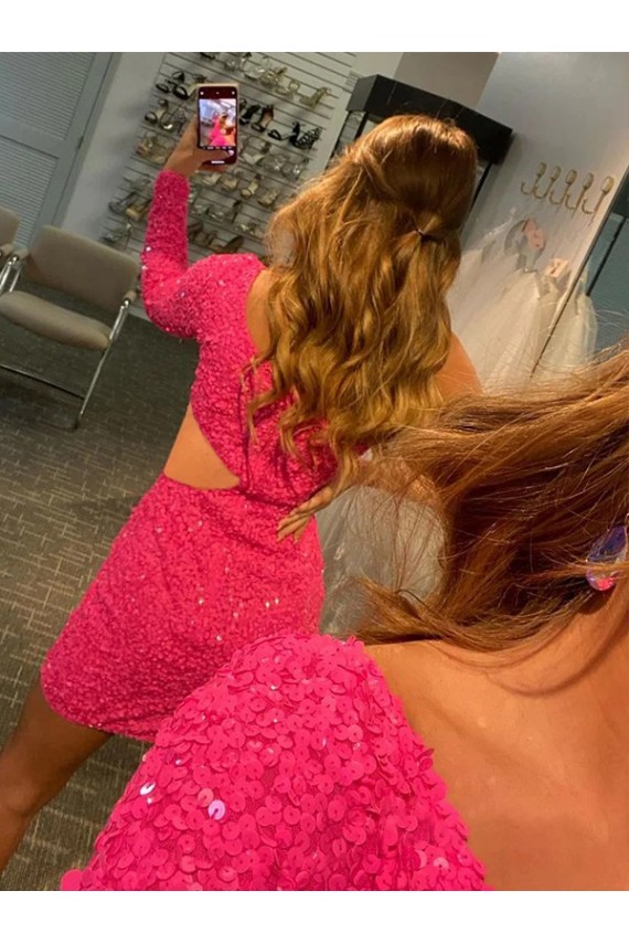 Site de Curto Mangas Compridas Lantejoulas Veludo Bainha Mangas Compridas Vestidos de Festa