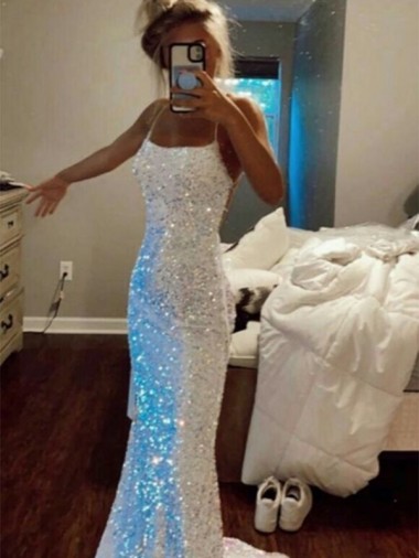 Site de Comboio Varredela Sem Mangas Lantejoulas Veludo Bainha Sem Mangas Alças finas Vestidos de Festa