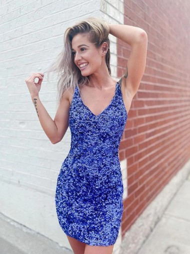 Site de Curto Sem Mangas Lantejoulas Veludo Bainha Vestido de Festa / Vestido de Madrinha