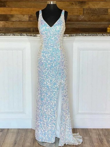 Site de Comboio Varredela Sem Mangas Lantejoulas Veludo Bainha Vestidos de Festa / Vestido de Noiva