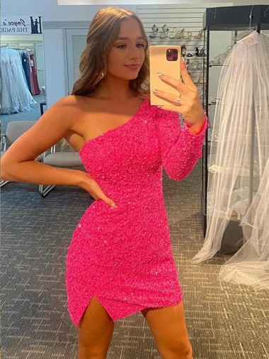 Site de Curto Mangas Compridas Lantejoulas Veludo Bainha Vestidos de Festa