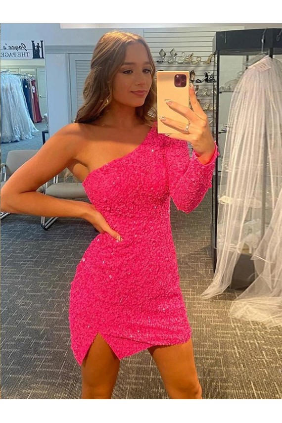 Site de Curto Mangas Compridas Lantejoulas Veludo Bainha Vestidos de Festa