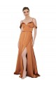 Site de Comprimento Chão Ombro Frio Cetim Sedoso Laranja Linha A Vestidos de Madrinha / Vestidos de Noite / Vestidos de Festa