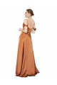 Site de Comprimento Chão Ombro Frio Cetim Sedoso Laranja Linha A Vestidos de Madrinha / Vestidos de Noite / Vestidos de Festa