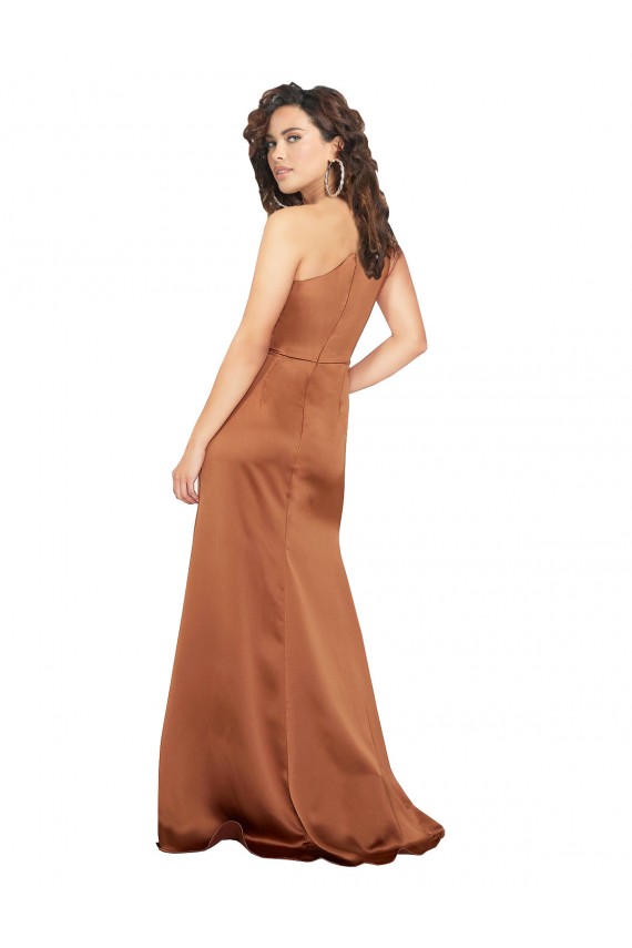 Site de Comprimento Chão Sem Mangas Cetim Sedoso Laranja Linha A Vestidos de Madrinha / Vestidos de Noite / Vestidos de Festa